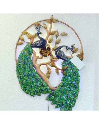 Peacock pair handcrafted 30 Inch metallic beautiful Wall Decor with LED lighting