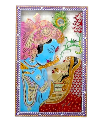 Radha Krishna Murli Monohar  24 Inches Religious metalic wall art with LED lighting 