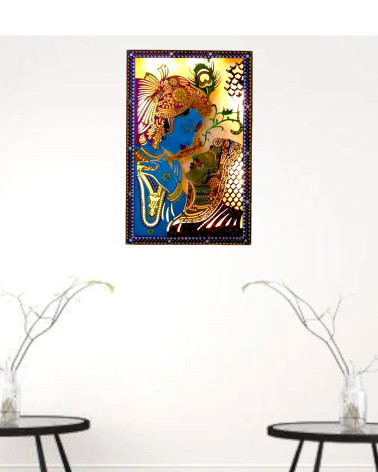 Radha Krishna Murli Monohar  24 Inches Religious metalic wall art with LED lighting 