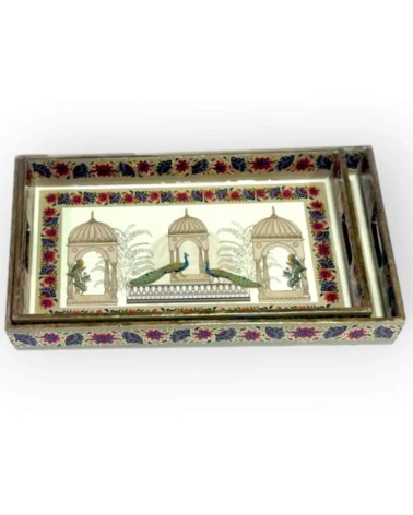 WOODEN MDF 3 PCS HD & 3D TRAY SET IN HERITAGE LOOK/ KITCHEN