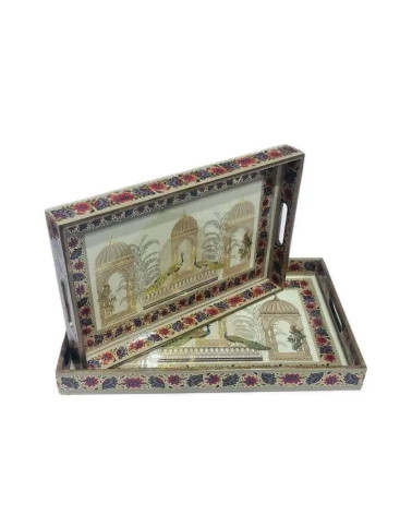 WOODEN MDF 3 PCS HD & 3D TRAY SET IN HERITAGE LOOK/ KITCHEN