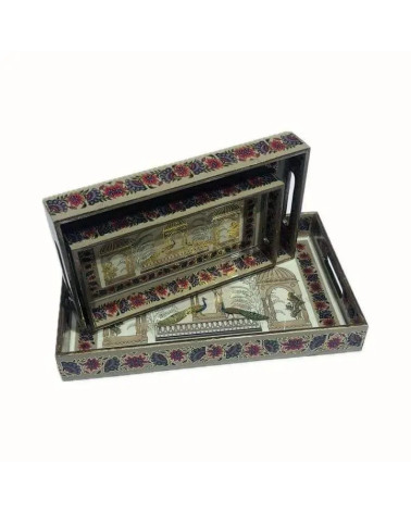 WOODEN MDF 3 PCS HD & 3D TRAY SET IN HERITAGE LOOK/ KITCHEN