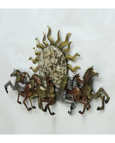 7 Running horses metallic Wall Art Brownish (54*31 Inches) (Handmade) (LED lighting)