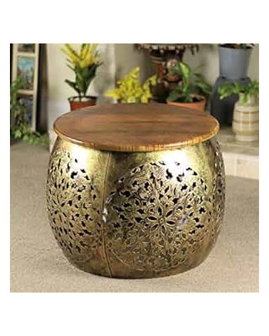 1 pc. metallic & wooden  centre stool (Golden) (18*12 Inches)